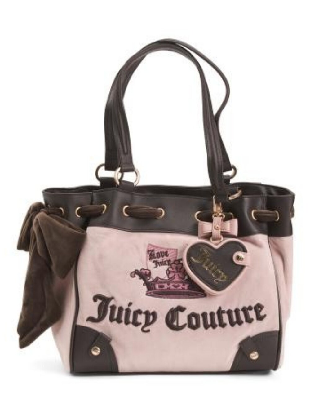 NWT Juicy Couture Crown Velour Pink & Brown Logo Tote Bag